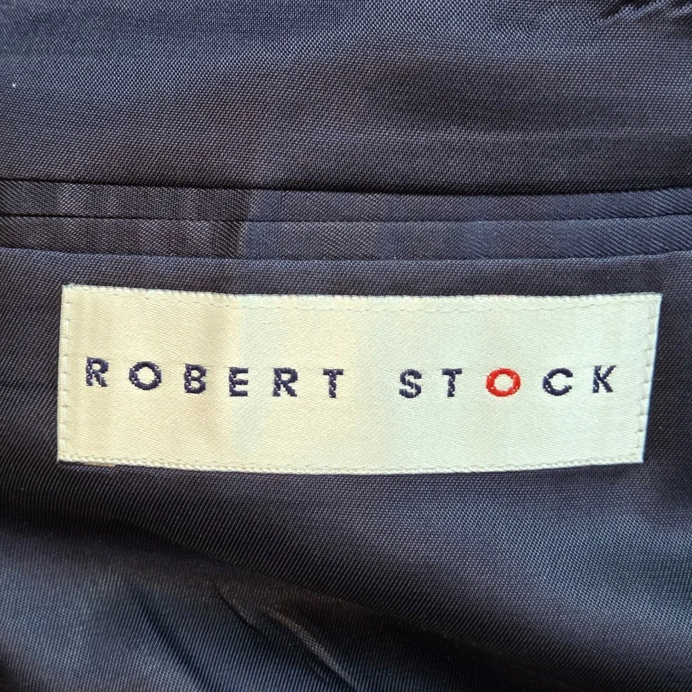 Vintage Robert Stock Silk Blazer Mens 42R Blue White Micro Check‎ Sport Coat